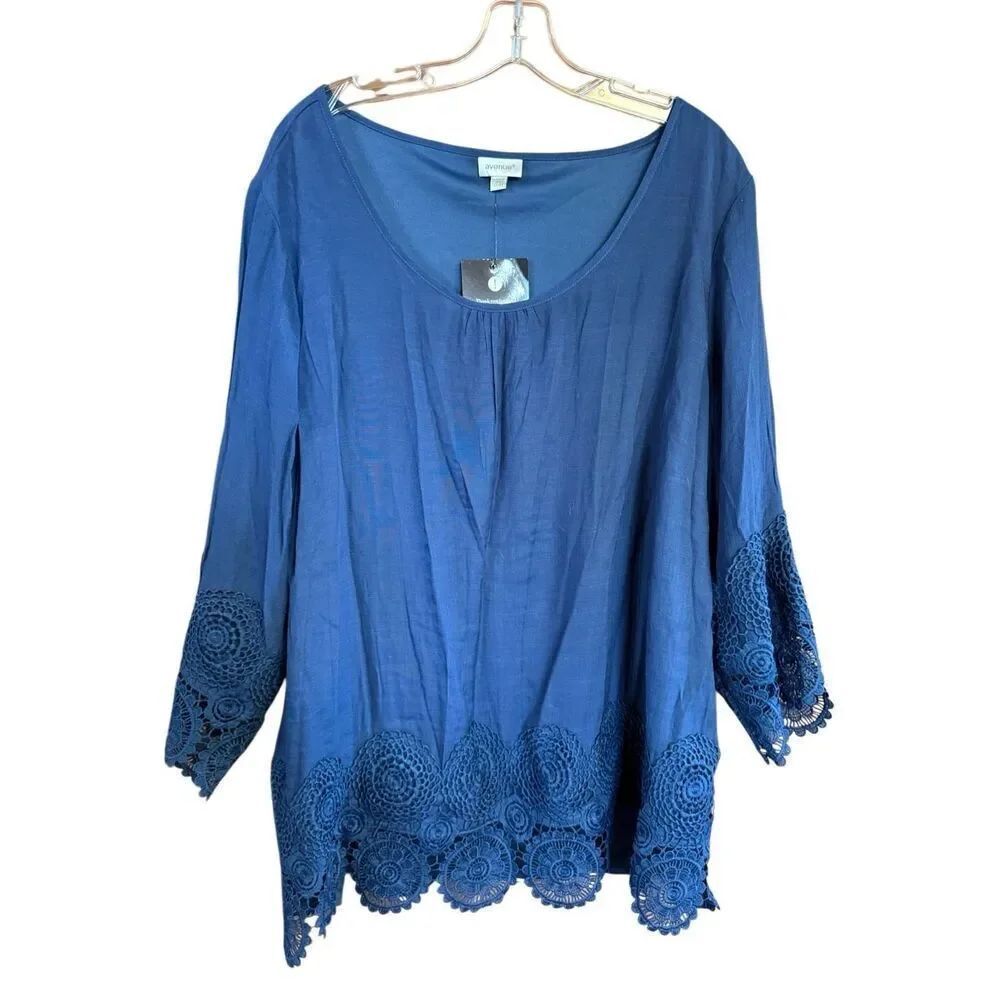 Avenue Womans Crochet Blouse Blue Sz 22/24 NWT